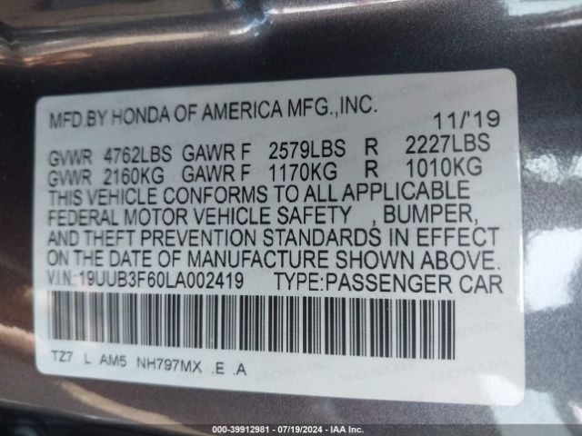 19UUB3F60LA002419 Acura Tlx A-spec/a-spec W/red Leather