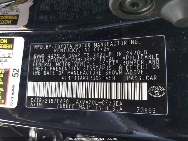 Toyota CAMRY SE 2024 4T1T11AK4RU921459 Image 9