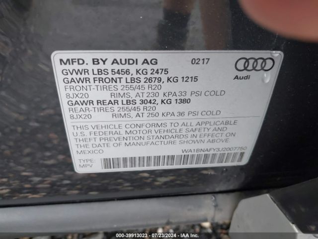WA1BNAFY3J2007750 Audi Q5 2.0t Premium/2.0t Tech Premium