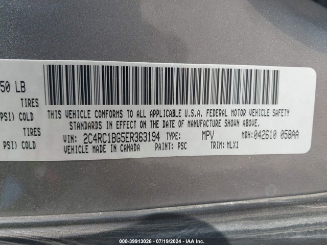 2C4RC1BG5ER363194 Chrysler Town & Country Touring