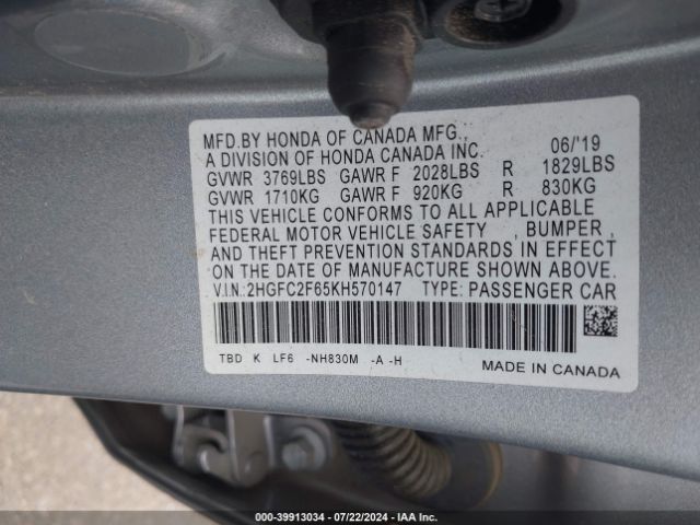 2HGFC2F65KH570147 Honda Civic Lx