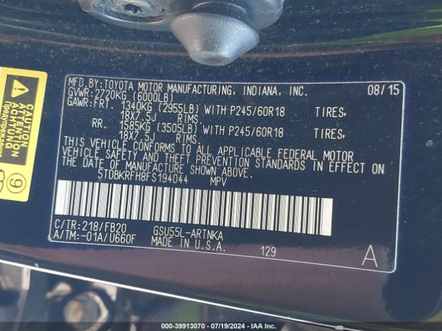 5TDBKRFH8FS194044 Toyota Highlander Le V6