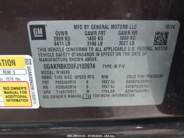 5GAKRBKD9FJ193974 Buick Enclave Leather