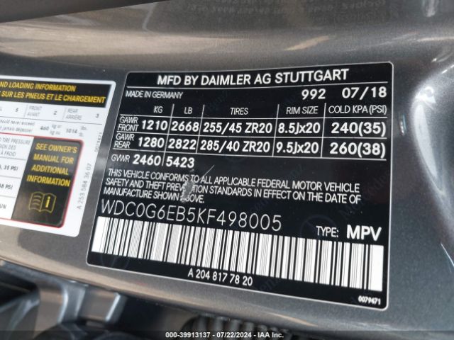 WDC0G6EB5KF498005 Mercedes-Benz Amg Glc 43 4matic