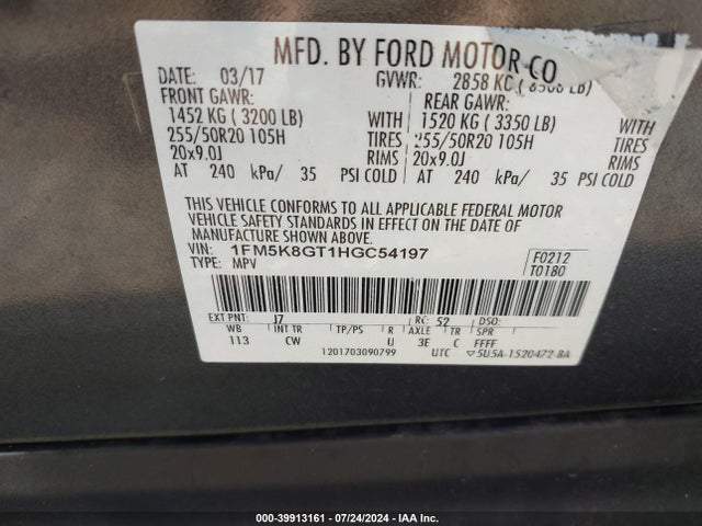 Ford EXPLORER SPORT 2017 1FM5K8GT1HGC54197 Image 9
