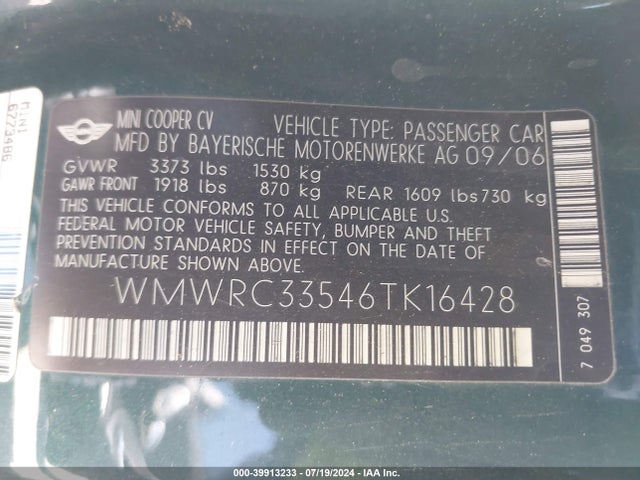 2006 MINI COOPER WMWRC33546TK16428 Photo 8