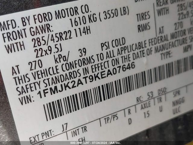 1FMJK2AT9KEA07646 Ford Expedition Max Limited