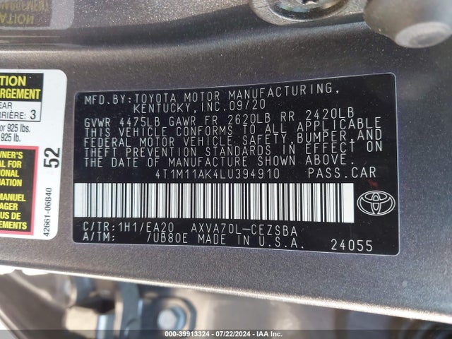 Toyota CAMRY SE 2020 4T1M11AK4LU394910 Image 9