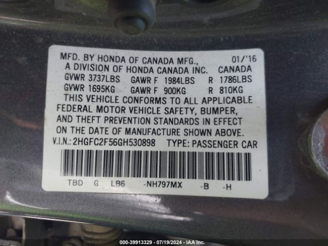 2HGFC2F56GH530898 Honda Civic Lx