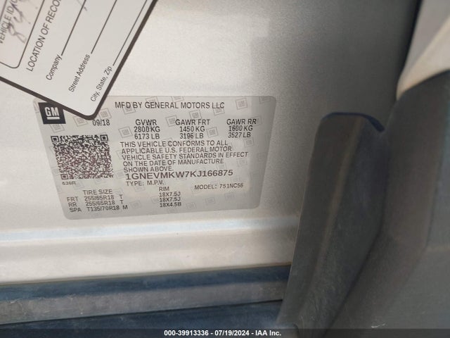 Chevrolet Traverse 2fl 2019 1GNEVMKW7KJ166875 Image 9