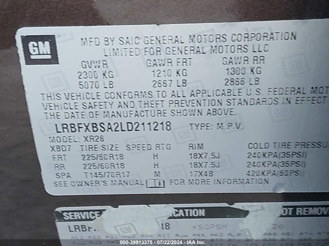 LRBFXBSA2LD211218 Buick Envision Fwd Preferred