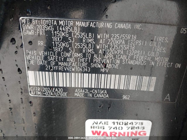 Toyota Rav4 Limited 2014 2T3YFREV4EW104343 Image 9