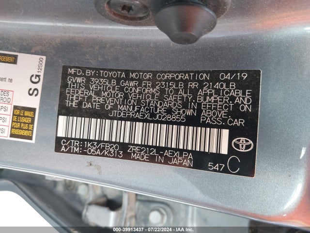 Toyota COROLLA LE 2020 JTDEPRAEXLJ028855 Image 9