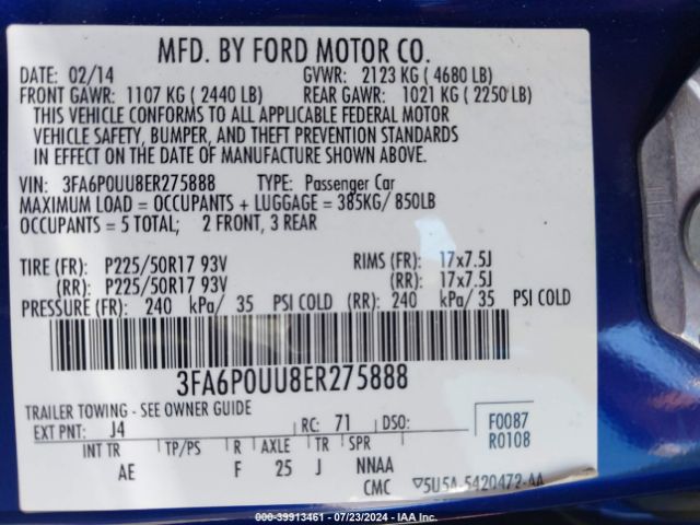 3FA6P0UU8ER275888 Ford Fusion Hybrid S