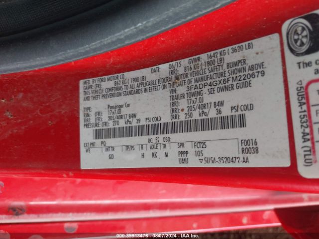 3FADP4GX6FM220679 Ford FIESTA ST