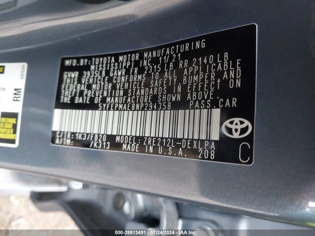 Toyota COROLLA LE 2022 5YFEPMAE8NP294358 Image 9