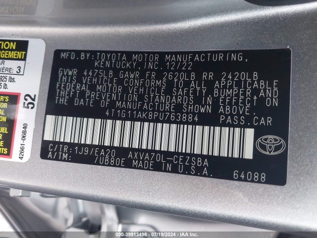 Toyota CAMRY SE 2023 4T1G11AK8PU763884 Image 9