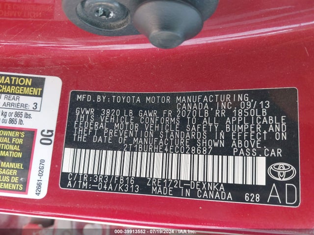 Toyota COROLLA LE 2014 2T1BURHE4EC028687 Image 9