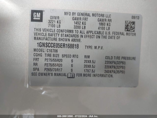 Chevrolet Tahoe Ltz 2014 1GNSCCE05ER168818 Image 9