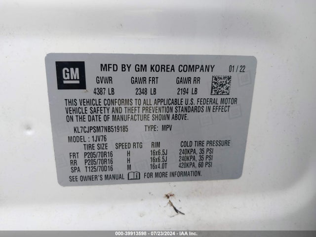 Chevrolet Trax Awd Lt 2022 KL7CJPSM7NB519185 Image 9