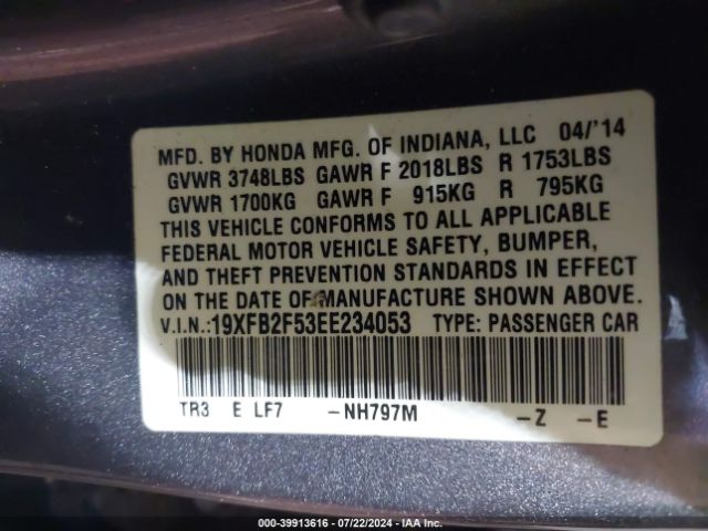 19XFB2F53EE234053 Honda Civic Lx