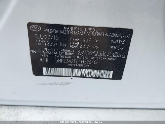 5NPE34AF6GH326406 Hyundai Sonata Limited