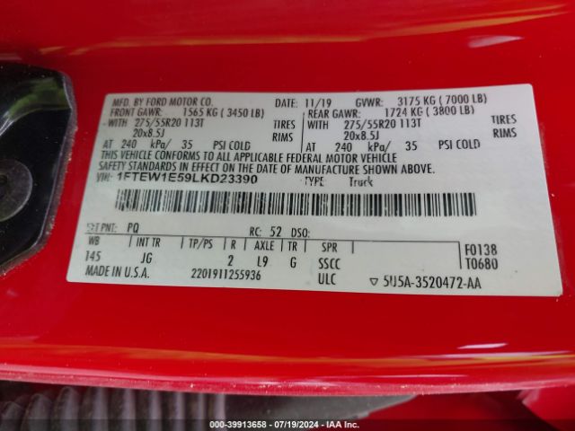 1FTEW1E59LKD23390 Ford F-150 Xl