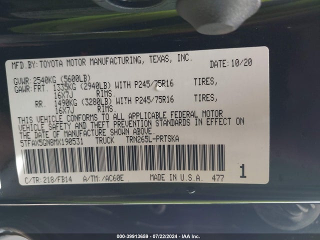 Toyota Tacoma Sr 2021 5TFAX5GN8MX190531 Image 9