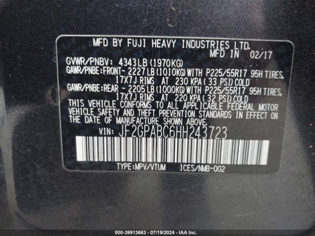 JF2GPABC6HH243723 Subaru Crosstrek 2.0i Premium