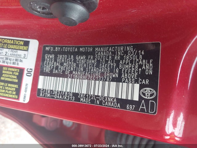 Toyota COROLLA LE 2014 2T1BURHE7EC133787 Image 9