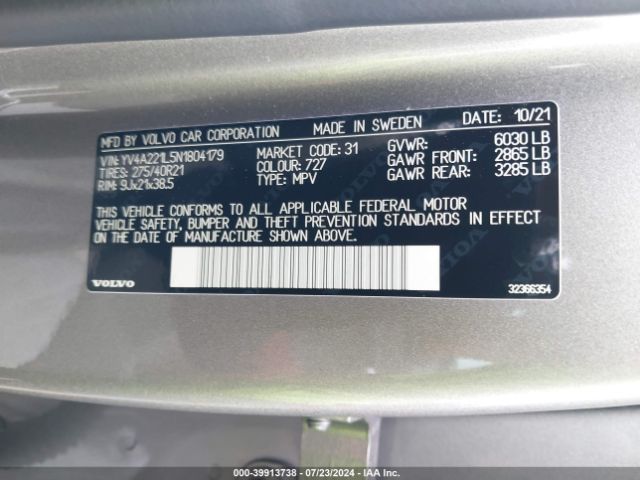 YV4A221L5N1804179 Volvo Xc90 T6 Inscription 6 Passenger