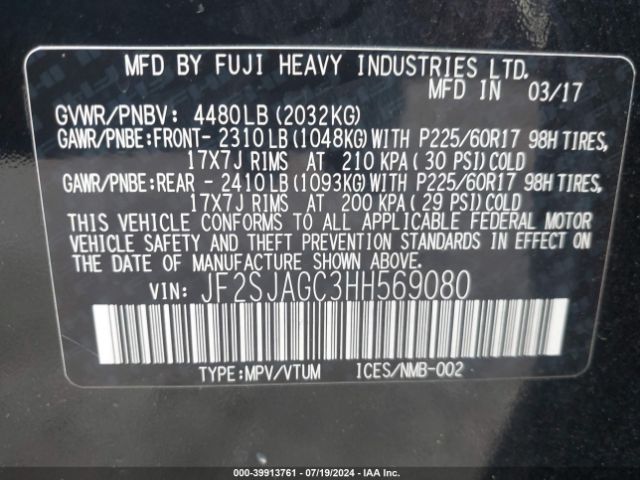 JF2SJAGC3HH569080 Subaru Forester 2.5i Premium