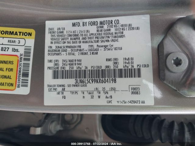 3LN6L5C99KR604198 Lincoln Mkz Reserve I