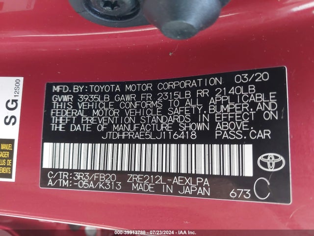 Toyota COROLLA LE 2020 JTDHPRAE5LJ116418 Image 9