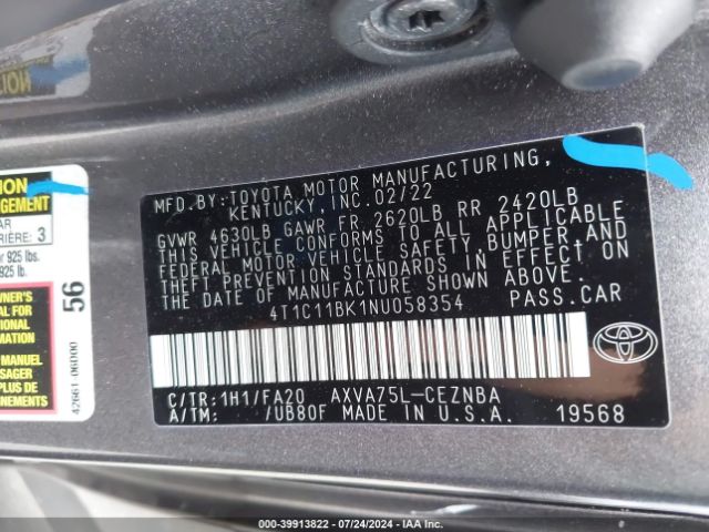 2022 TOYOTA CAMRY 4T1C11BK1NU058354 Photo 8