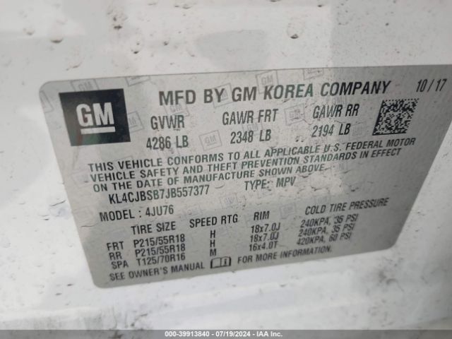 KL4CJBSB7JB557377 Buick Encore Preferred Ii