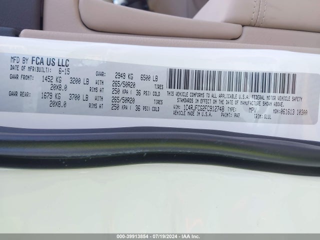 1C4RJFCG2FC912748 Jeep Grand Cherokee Overland