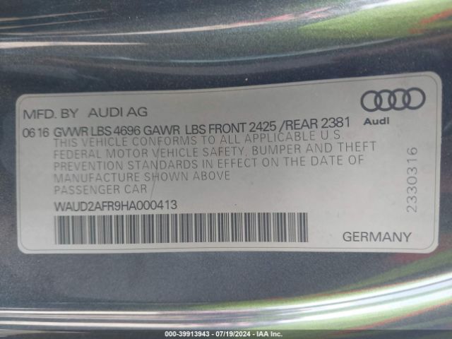 WAUD2AFR9HA000413 Audi A5 2.0t Sport