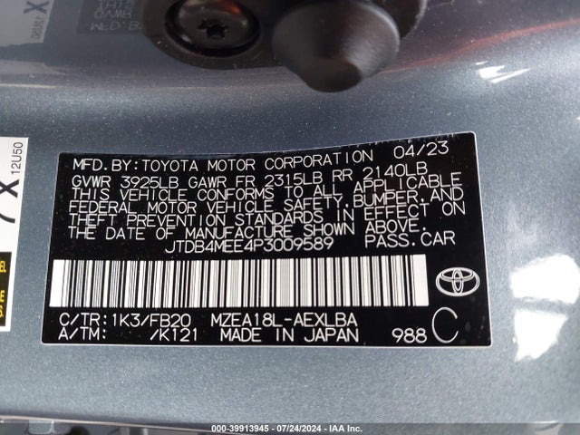 Toyota COROLLA LE 2023 JTDB4MEE4P3009589 Image 9