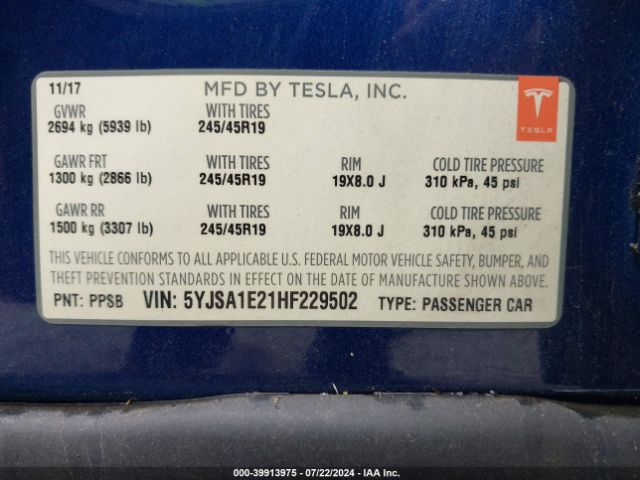 5YJSA1E21HF229502 Tesla Model S 100d/60d/75d/90d/p100d