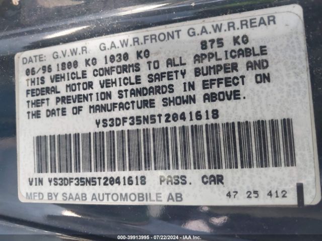 1996 SAAB 900 YS3DF35N5T2041618 Photo 8