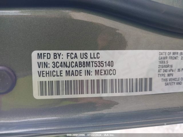 3C4NJCAB8MT535140 Jeep Compass Sport Fwd