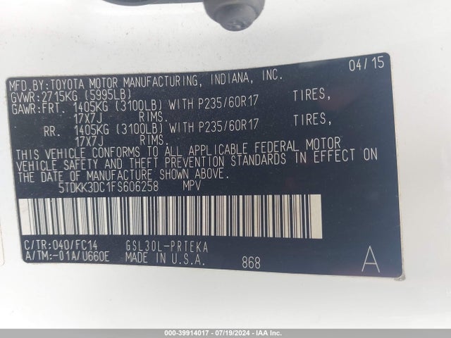 Toyota Sienna Le 8 Passenger 2015 5TDKK3DC1FS606258 Image 9