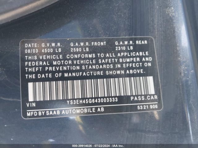 2004 SAAB 9-5 YS3EH45G643003333 Photo 8