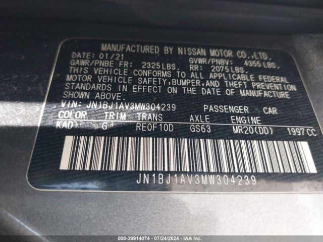 JN1BJ1AV3MW304239 Nissan Rogue Sport S Fwd Xtronic Cvt