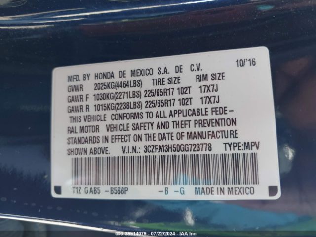 3CZRM3H50GG723778 Honda CR-V EX