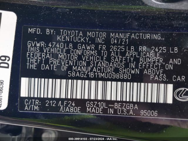 58AGZ1B11MU098880 Lexus Es 350 F Sport
