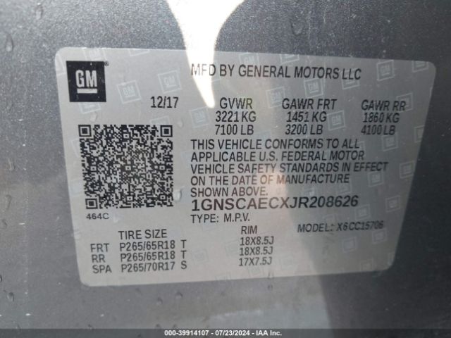 Chevrolet Tahoe Ls 2018 1GNSCAECXJR208626 Image 9