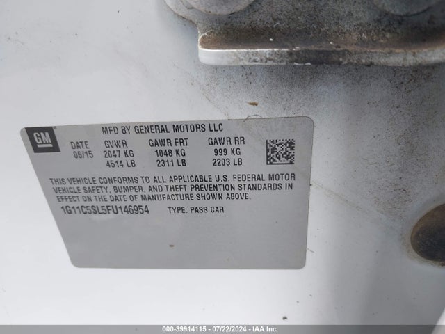 Chevrolet MALIBU 1LT 2015 1G11C5SL5FU146954 Image 9