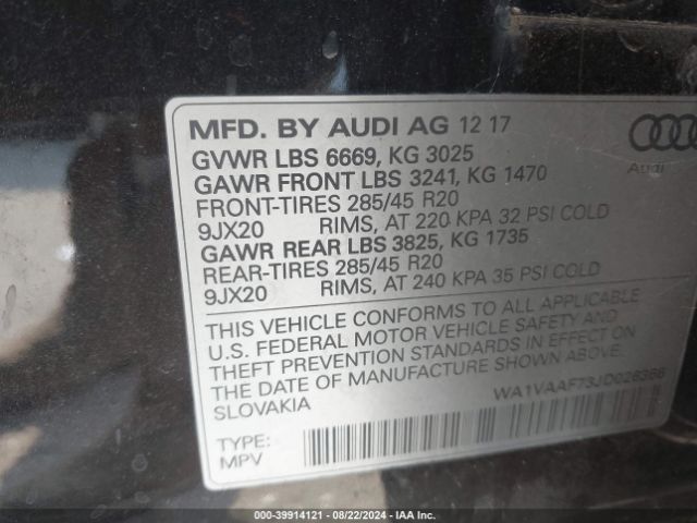 WA1VAAF73JD026366 Audi Q7 3.0t Premium